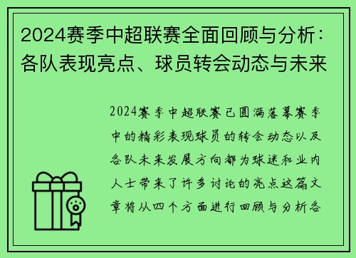 2024赛季中超联赛全面回顾与分析：各队表现亮点、球员转会动态与未来发展趋势